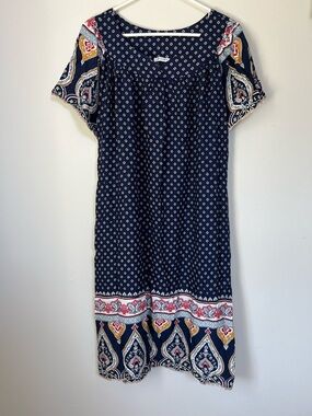 Shift dress Navy Print Midi with Border Paisley